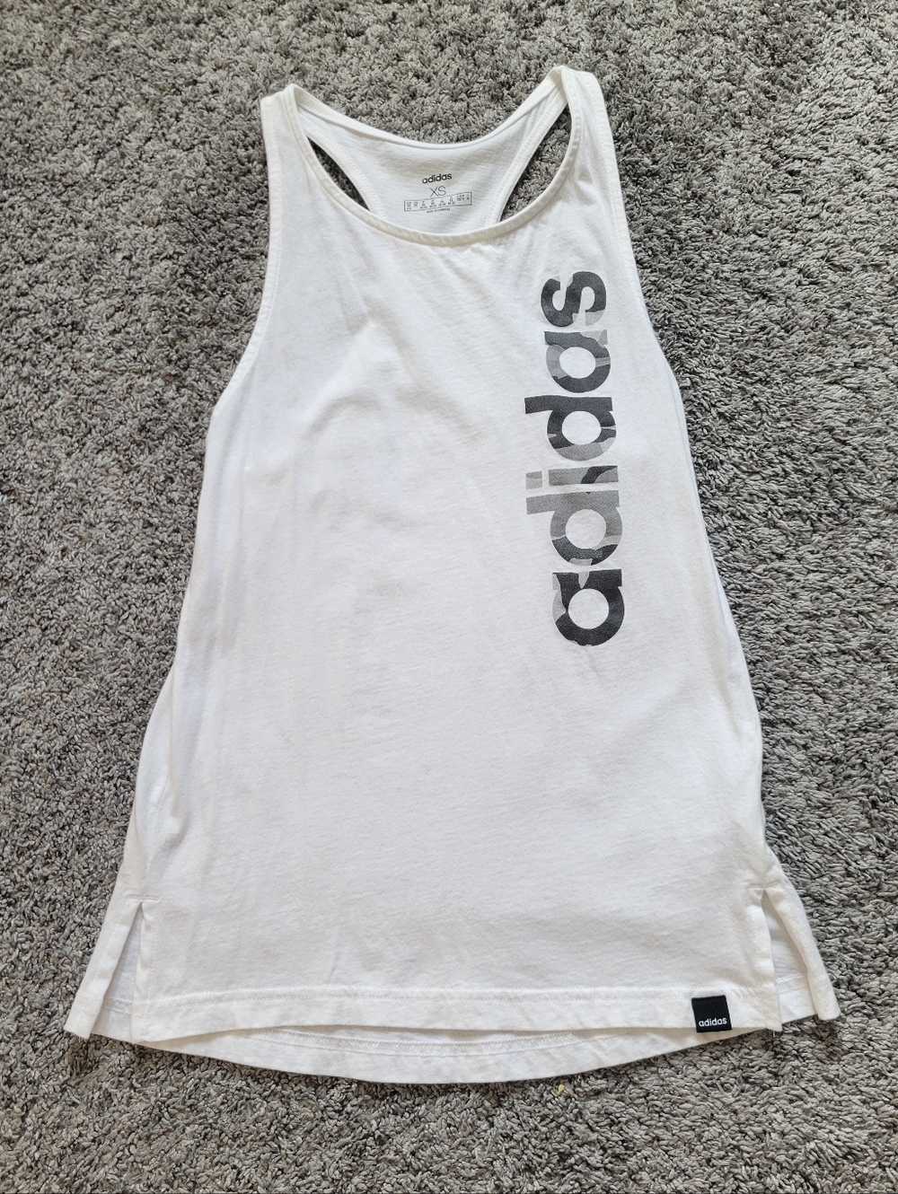 Adidas White Racerback Tank with Vertical Gray Logo Size Xsm *NWOT*